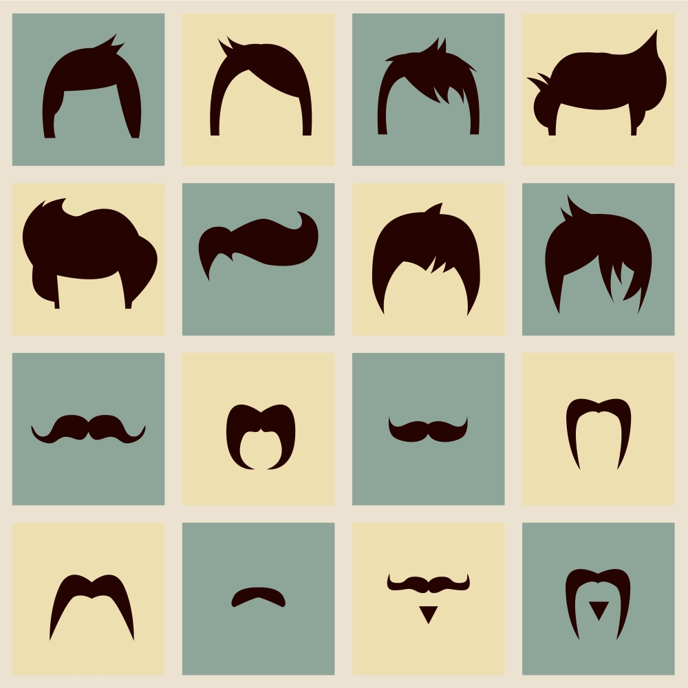 Collection of hipster retro hair styles and mustaches, vector illustration