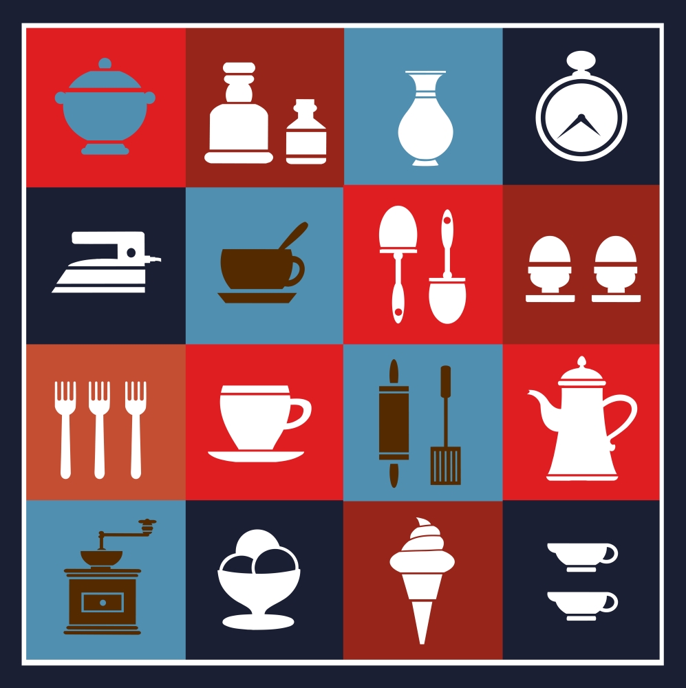 Vector elements of household items on a colorful background