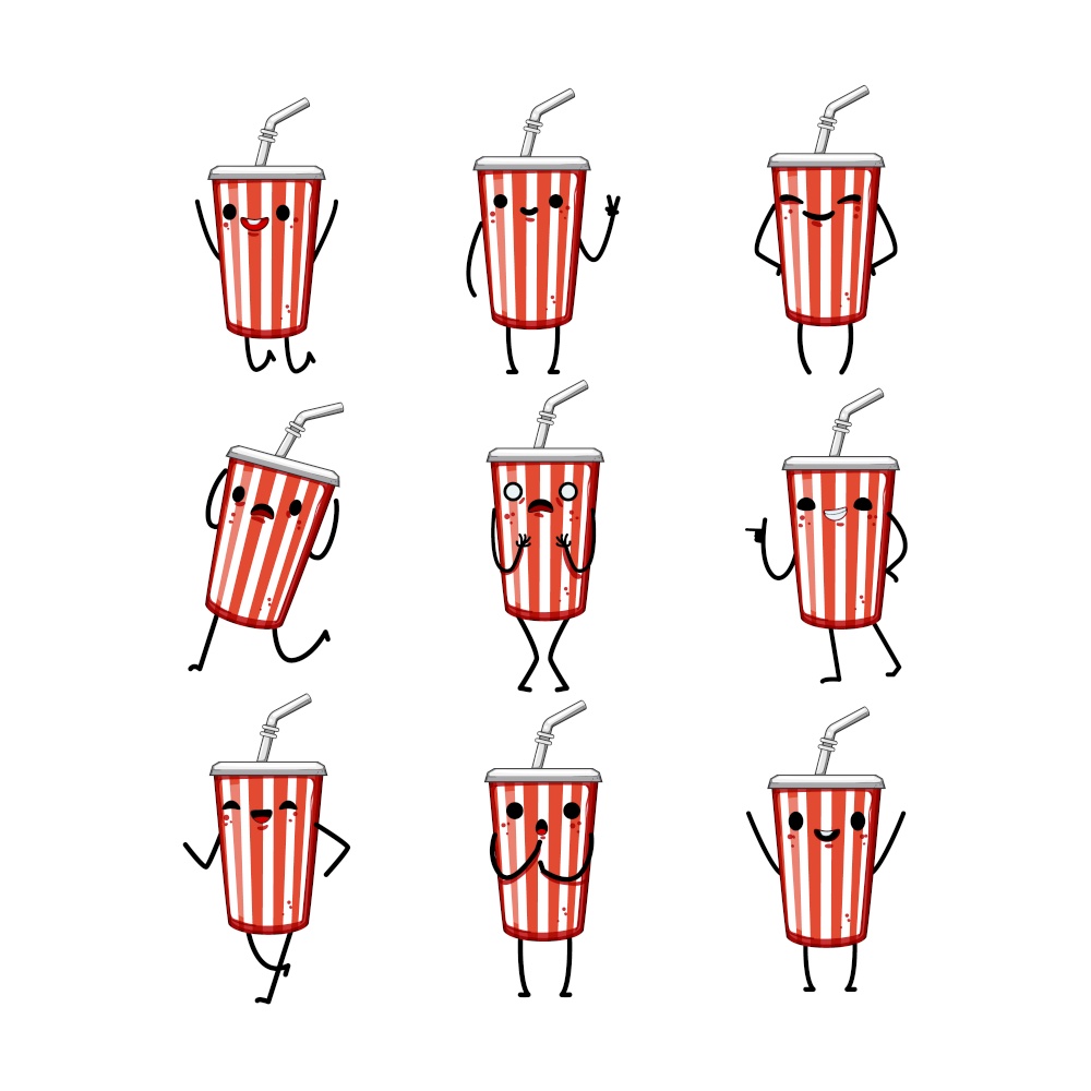soda cup character set cartoon. drink mug, mascot beer, sticker cute soda cup character sign. isolated symbol vector illustration. soda cup character set cartoon vector illustration