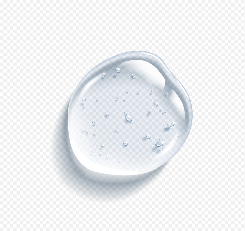 Hyaluronic acid drop with bubbles realistic vector illustration. Cosmetic serum smear. Luxury skincare product 3d object on transparent background. Hyaluronic acid drop with bubbles realistic vector illustration