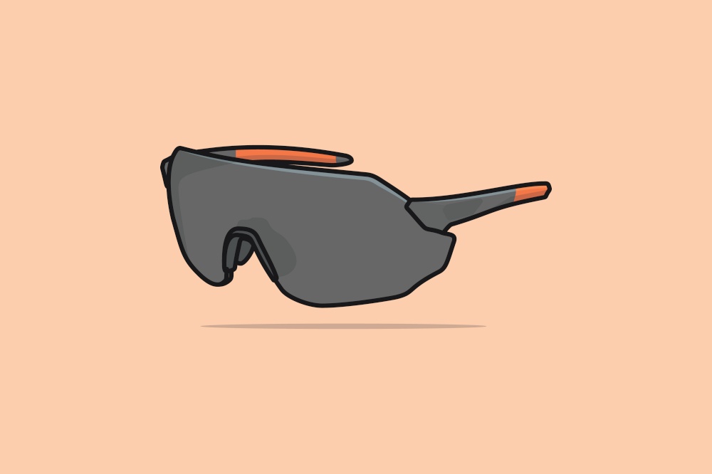 Summer Shiny Grey Sun Glasses with Stylish Shape vector illustration. Summer glasses object icon concept. Summer fashion glasses with shadow vector design on light orange background.