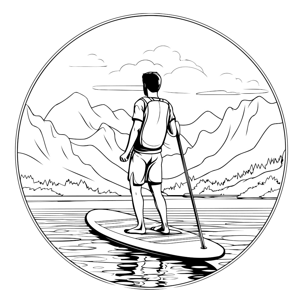 Stand up paddle board. Stand up paddleboarding. Vector illustration.