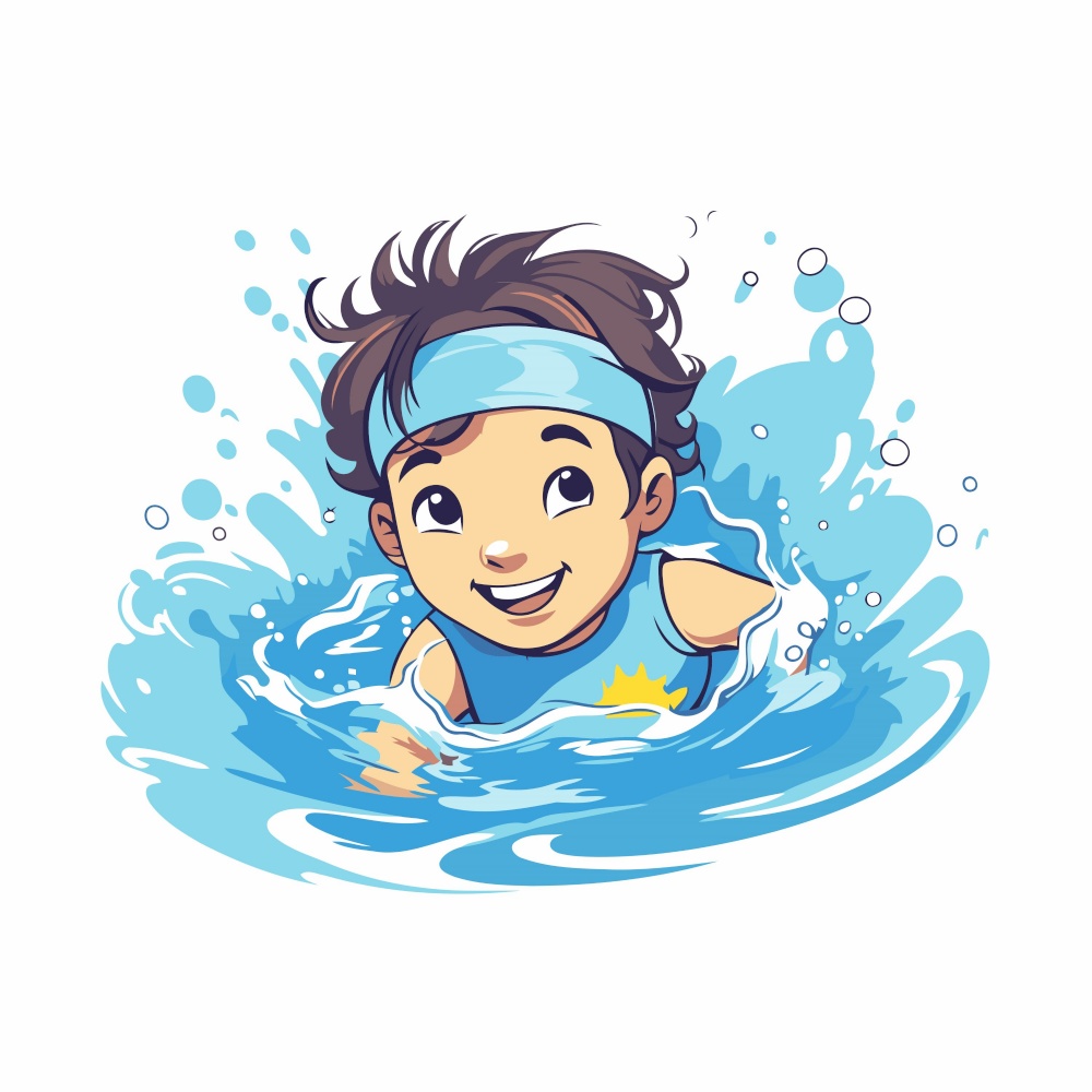 Vector illustration of a boy swimming in the water. Cartoon character.