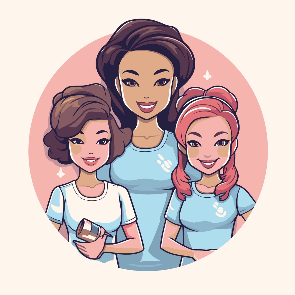 Group of beautiful young women. Vector illustration in a flat style.