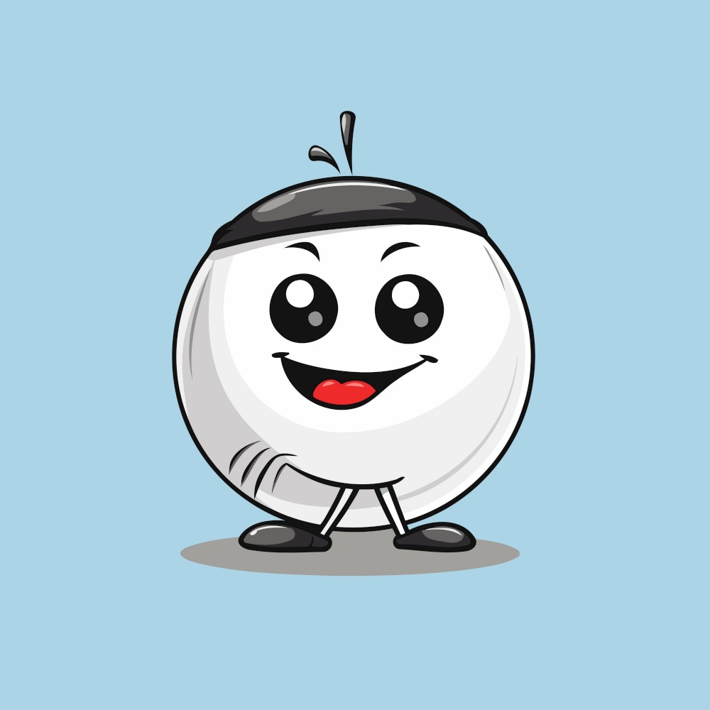 Cute white golf ball cartoon character with happy face. Vector illustration