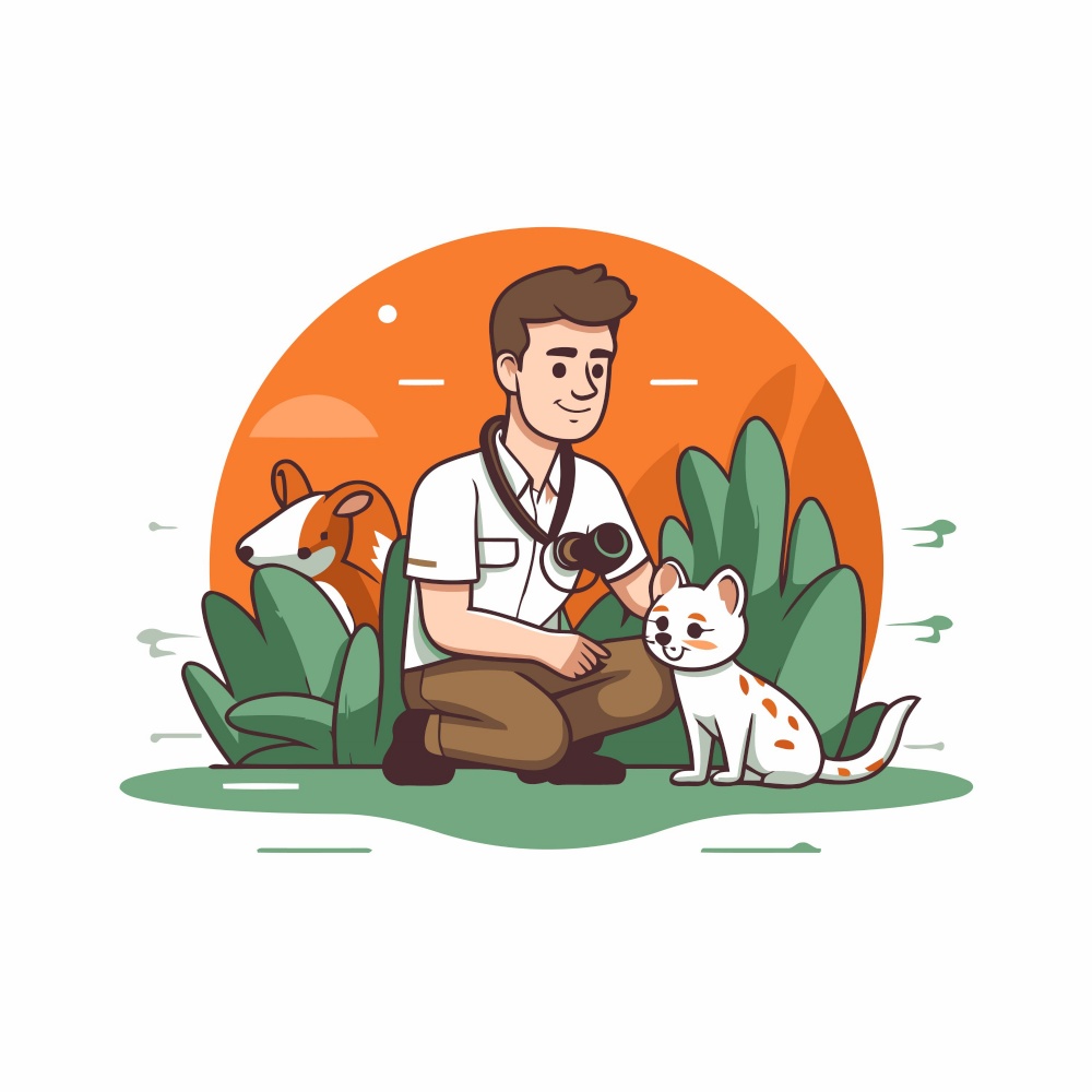 Veterinarian with cat and dog. Vector illustration in cartoon style