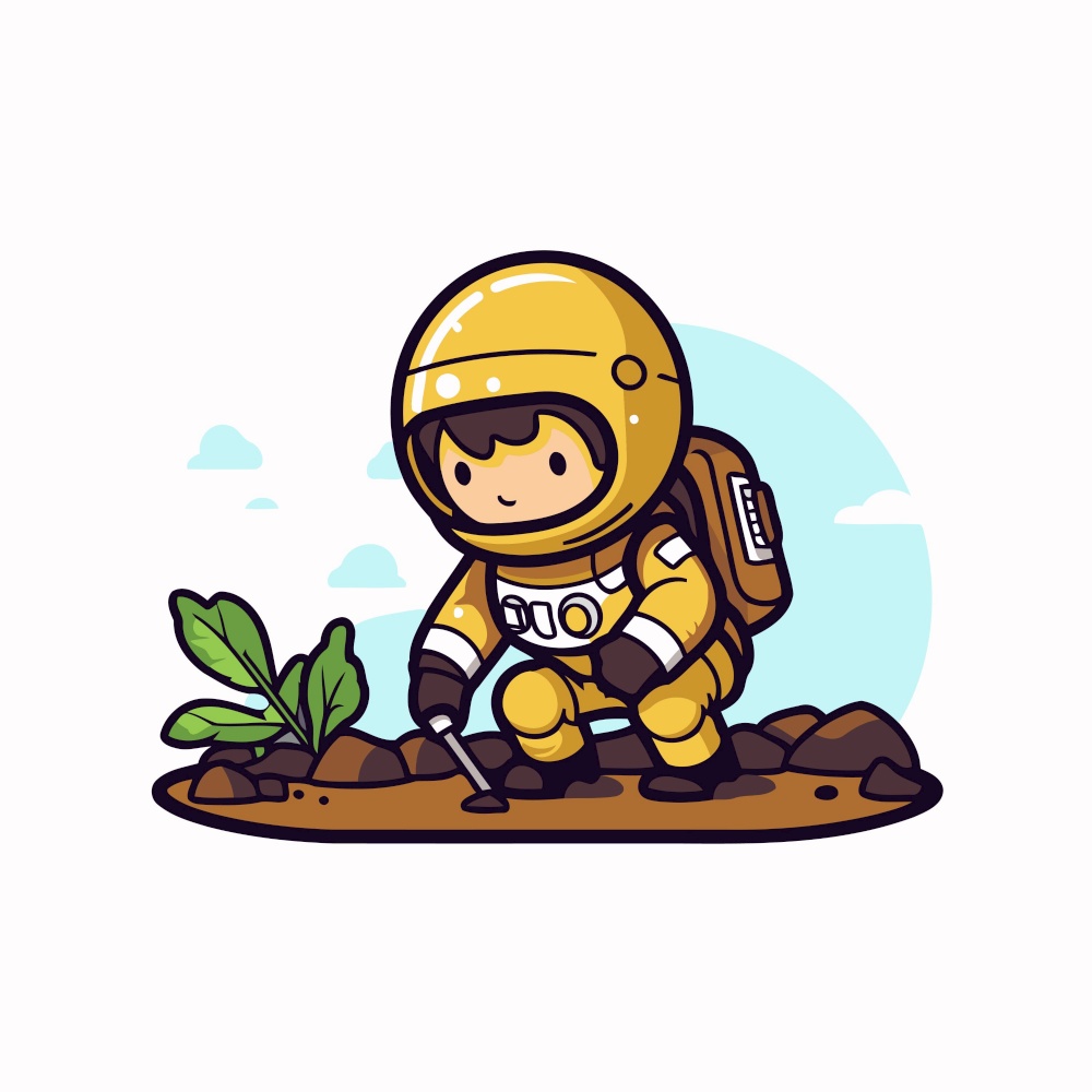 Astronaut standing on the ground. Vector illustration in cartoon style.