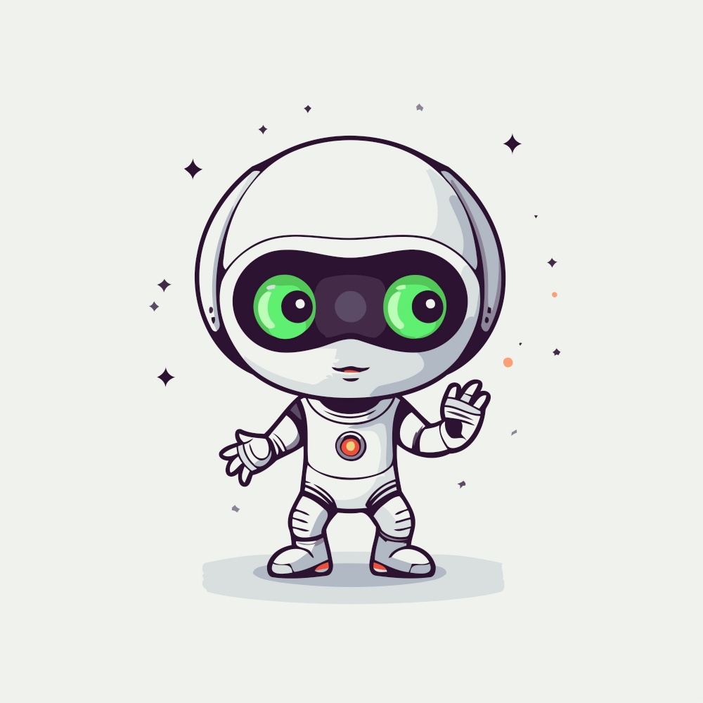 Astronaut vector illustration. Cute cartoon astronaut with green eyes.