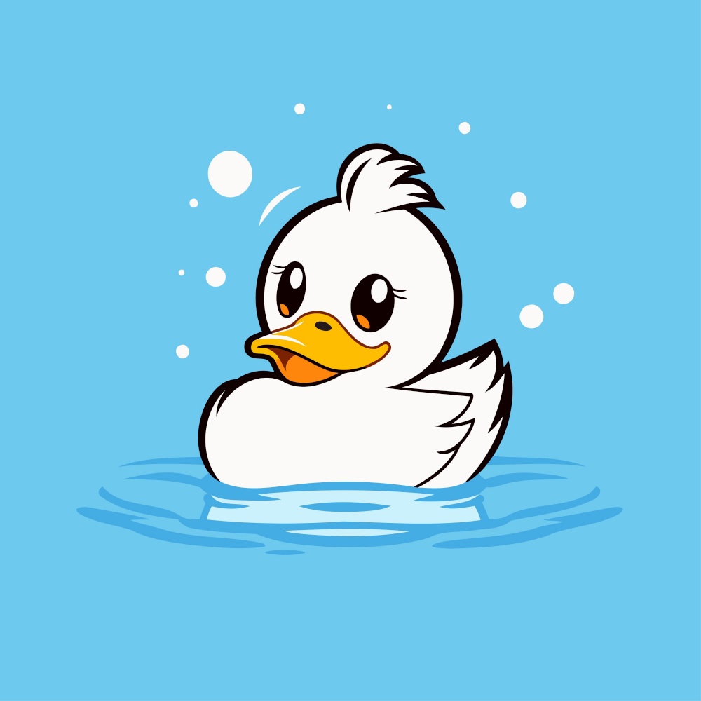 Cute duck swims in the water. Vector illustration in cartoon style.