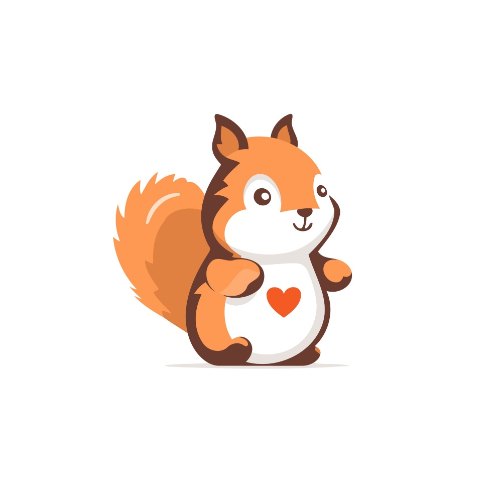 Cute squirrel with heart. Vector illustration in cartoon style on white background.