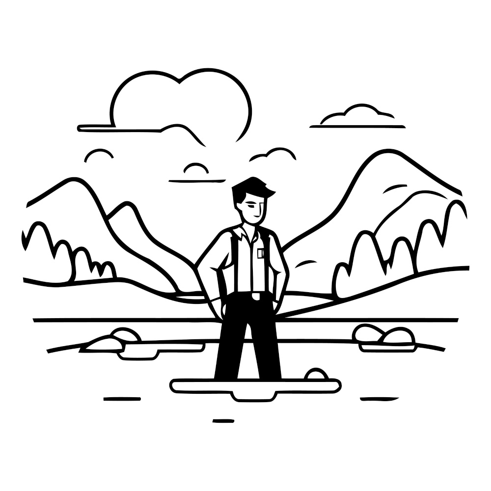 Businessman on stand up paddle board. Flat style vector illustration.
