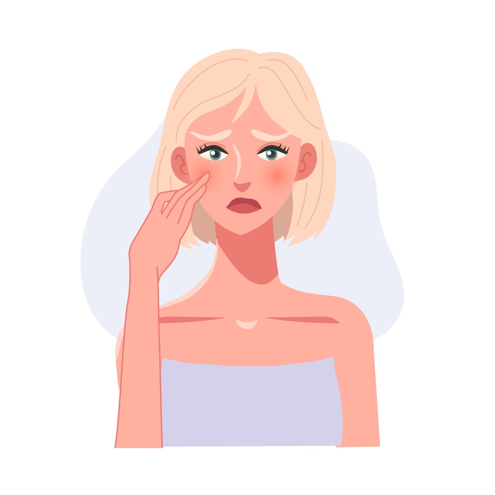 Skincare Concept.  Portrait of a Woman&rsquo;s Concern in Skincare in her face by touching Face.