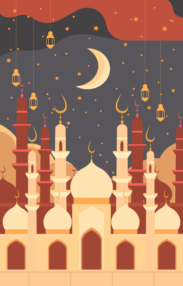 Mosque and Lantern Islamic Eid Al Fitr Festival Card