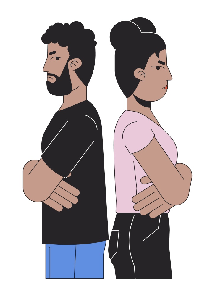 African american heterosexual couple disagree 2D linear cartoon characters. Conflict adults isolated line vector people white background. Gesture body language color flat spot illustration. African american heterosexual couple disagree 2D linear cartoon characters