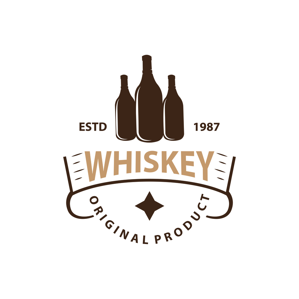 Whiskey Logo Design Old Drink Bottle Simple Style Retro Vintage Bar Restaurant Templet Illustration