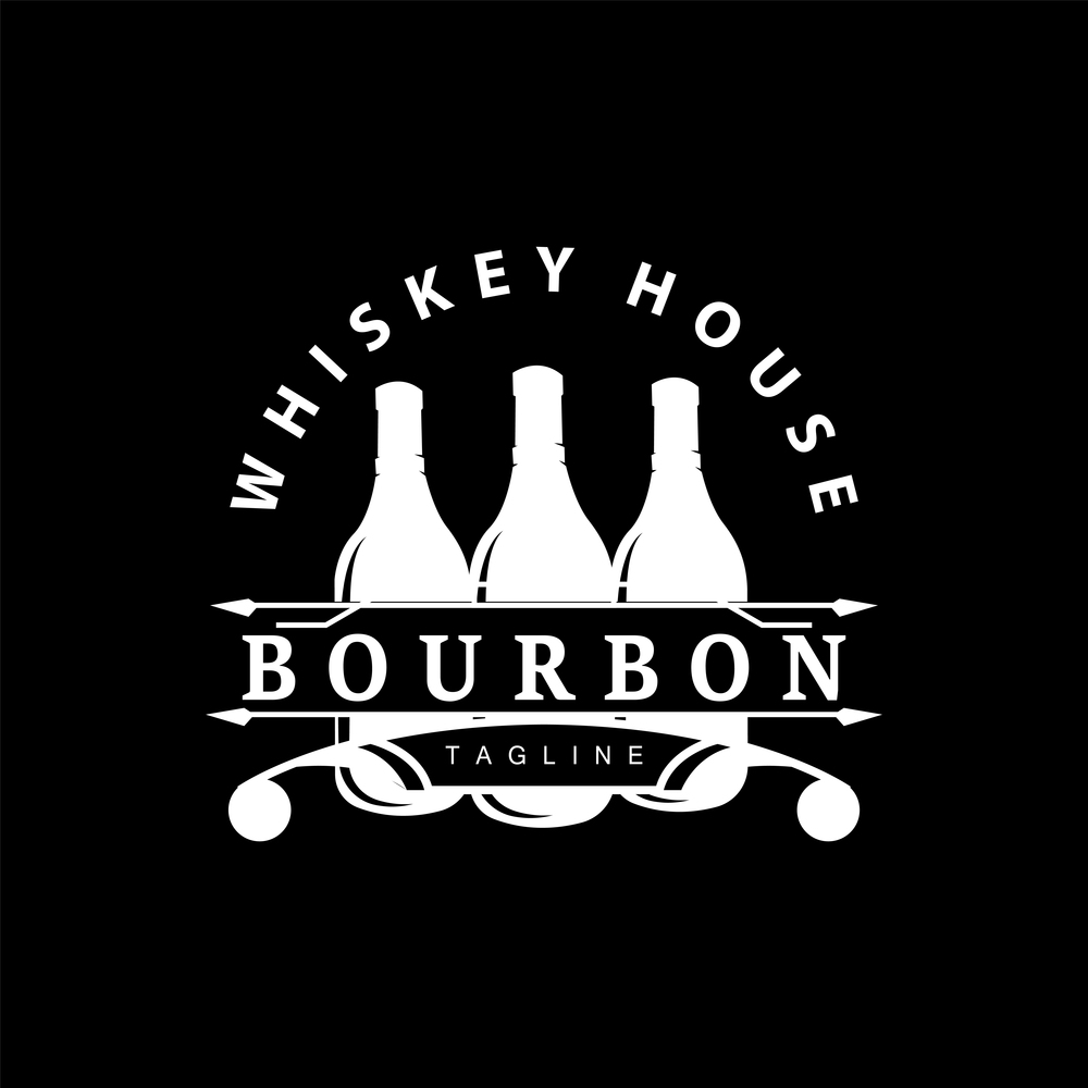 Whiskey Logo Design Old Drink Bottle Simple Style Retro Vintage Bar Restaurant Templet Illustration