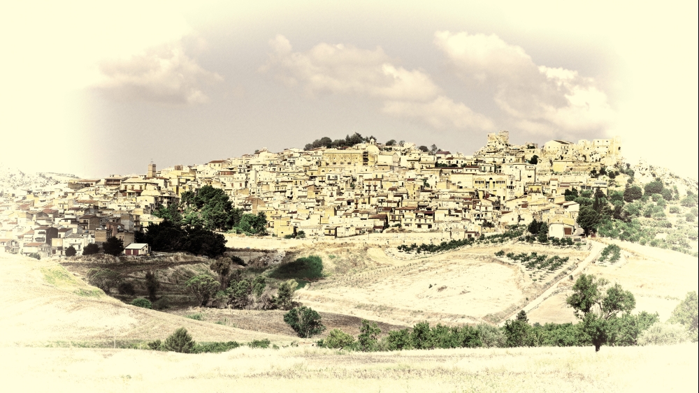 View to the Medieval City of Pietraperria in Sicily, Retro Image Filtered Style