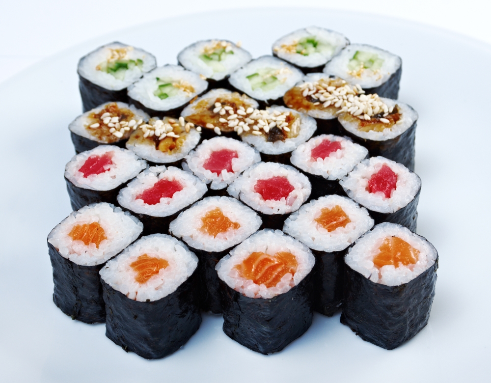 Japanese sushi.Roll  sat made salmon, eel, tuna, vegetables