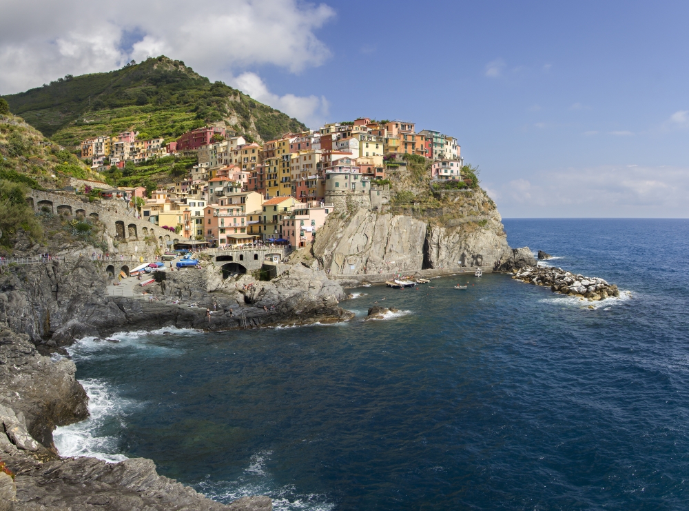 Manorola is one of five famous colorful villages of Cinque Terre in Italy.